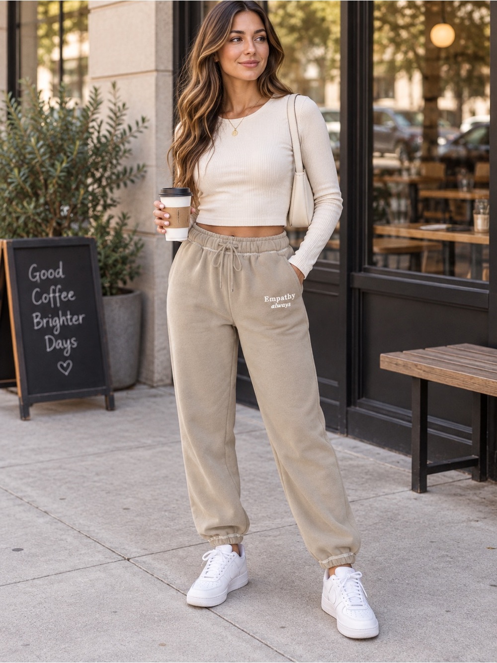 Women's Beige Drawstring Jogger Pants